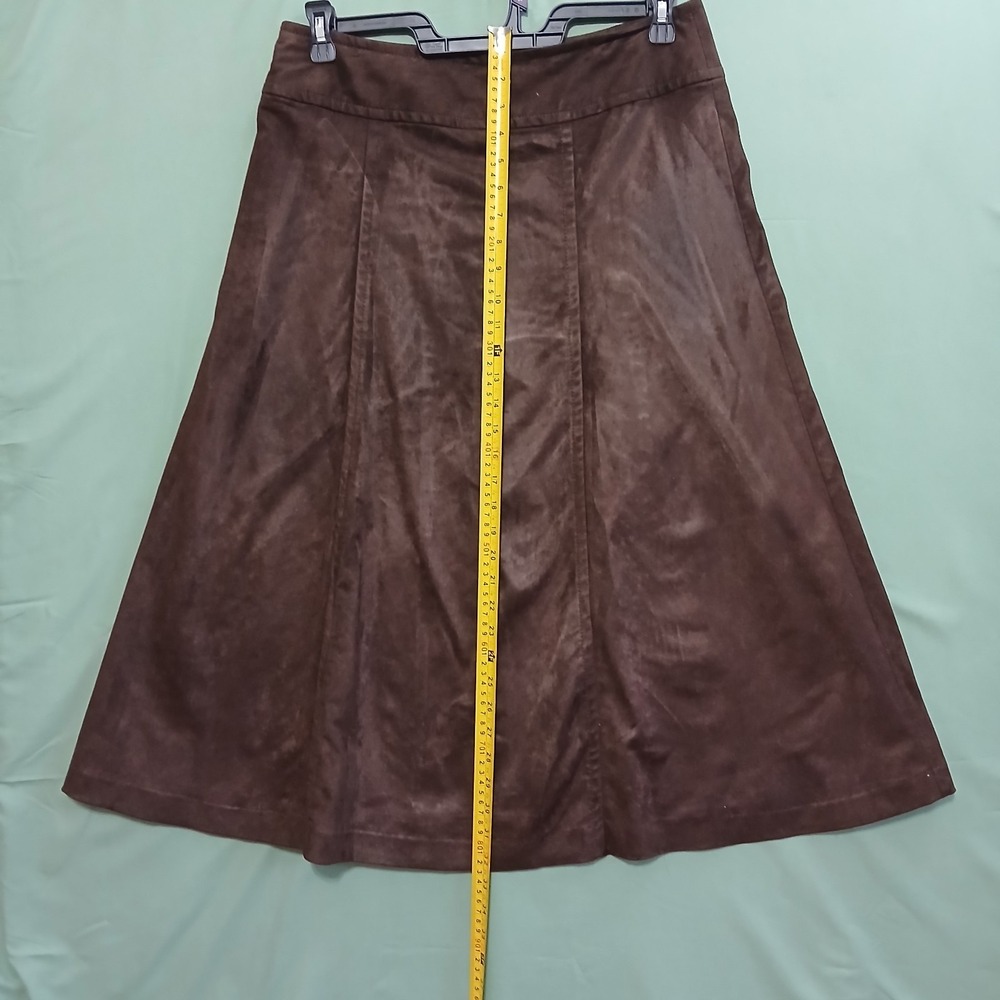 Vintage Liz Claiborne 90s Brown Faux Suede Zip Knee Length Skirt Women's Size 10 - Picture 4 of 11